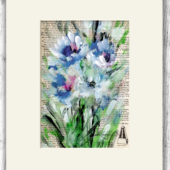 Original Floral painting on Vintage Dictionary Page page - Flora Songs 2 - Picture 4 of 4